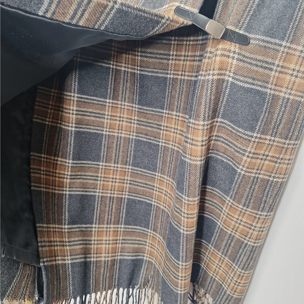 VTG 90s Wool Plaid Midi Blanket Skirt Tartan Wrap Fringe L 14 Academia Preppy - Picture 6 of 9